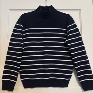 Navy and White Striped Turtleneck Sweater